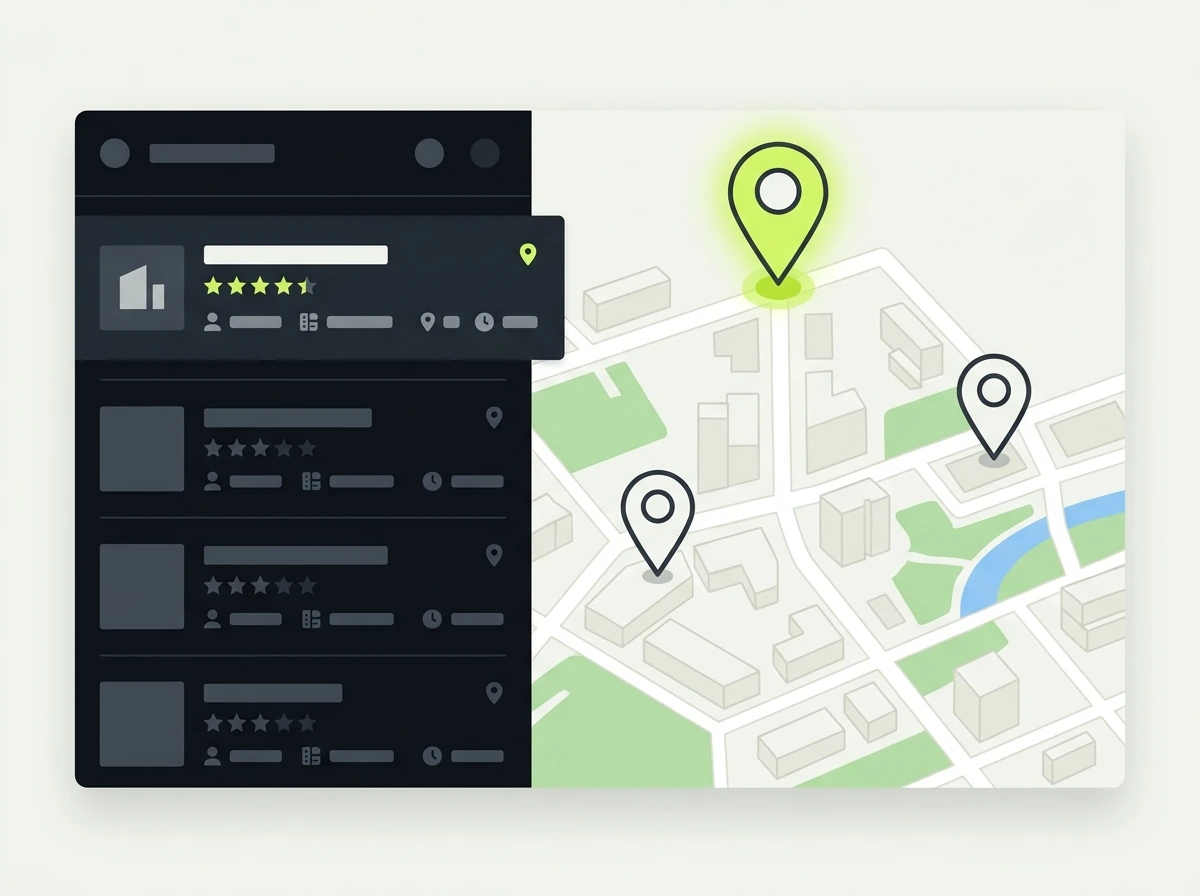 Google map pack results for a Columbus, Ohio local search with the top-ranked business pin highlighted